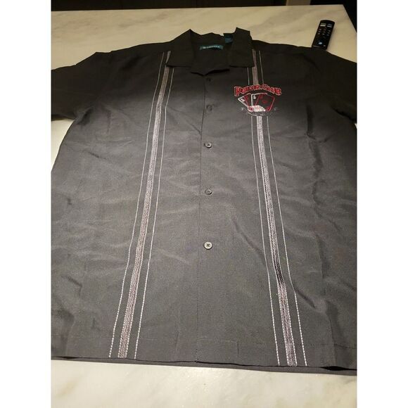 Cubavera Embroidered Poker Club Button Up Panel Shirt - Jet Black - Men's Size M - Picture 4 of 6